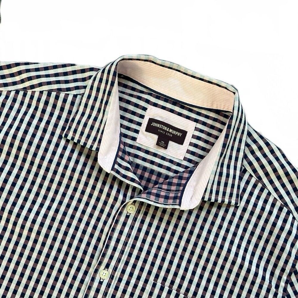 Johnston And Murphy Long Sleeve Button Up Dress Shirt Purple Check Men's Size XL - Picture 2 of 8